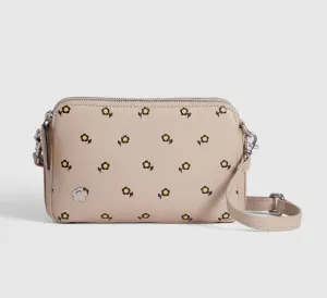 Daisy Print Double Zip Multi Way Leather Bag