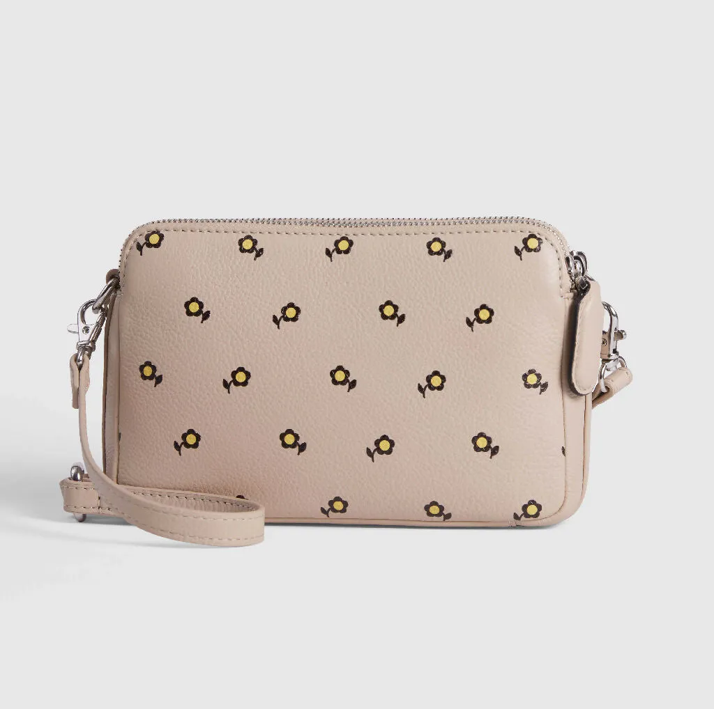 Daisy Print Double Zip Multi Way Leather Bag