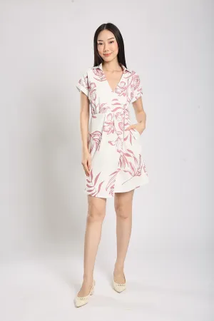 Danara Midi Dress in Rust Pink Floral Print