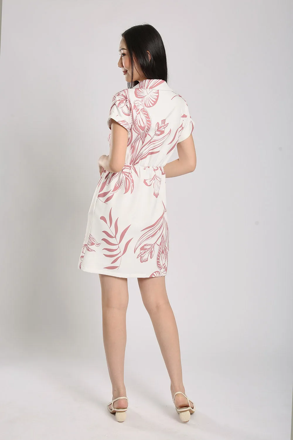 Danara Midi Dress in Rust Pink Floral Print