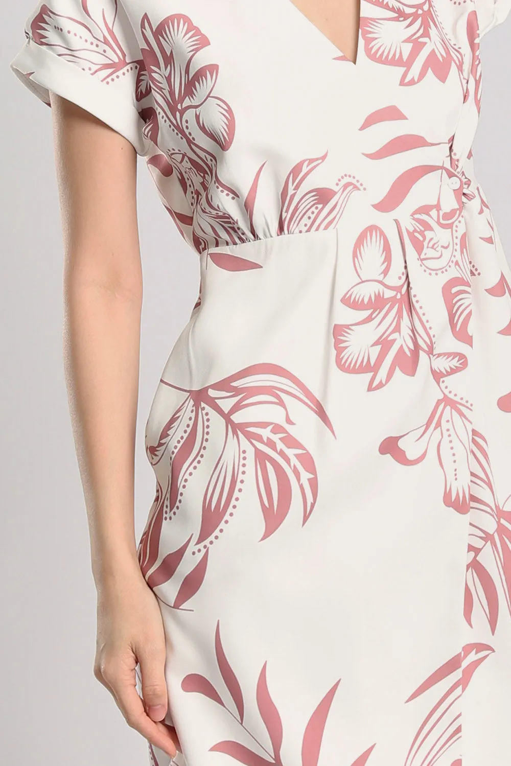 Danara Midi Dress in Rust Pink Floral Print