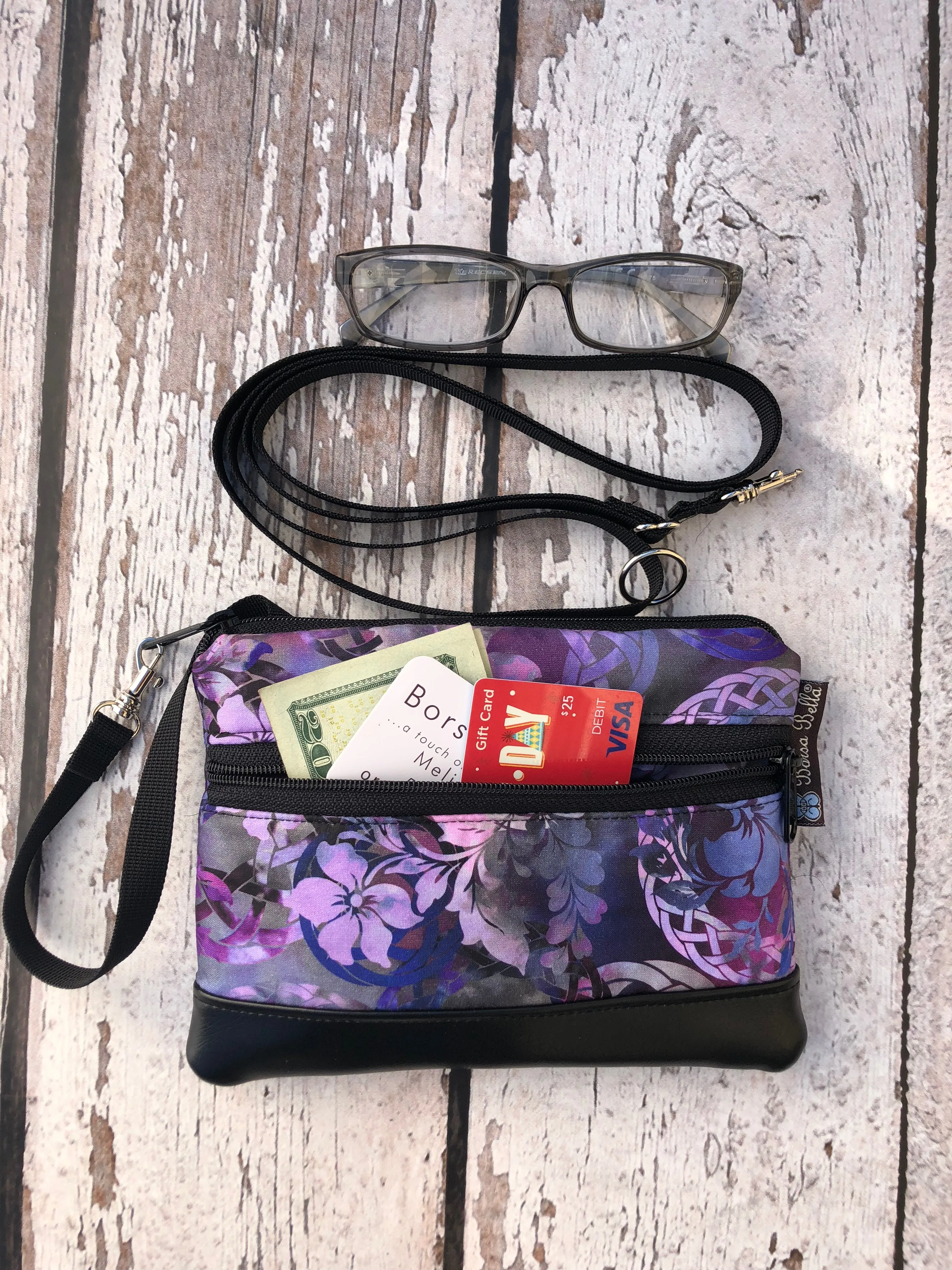 Deluxe Long Zip Phone Bag - Converts to Cross Body Purse - Night FernTastic Fabric