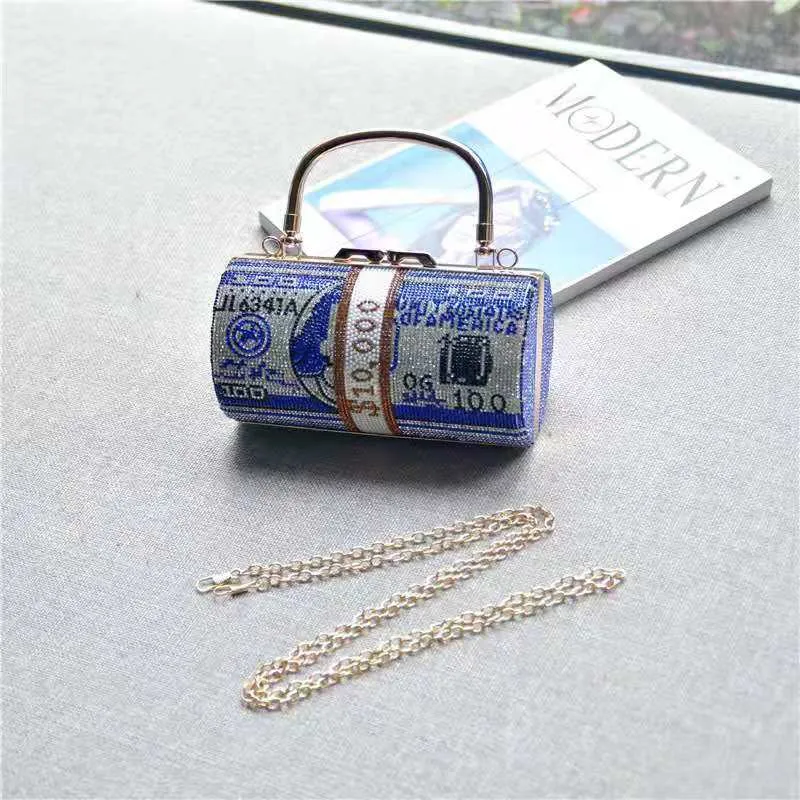 Diamond-studded dollar cylinder bag AB2002