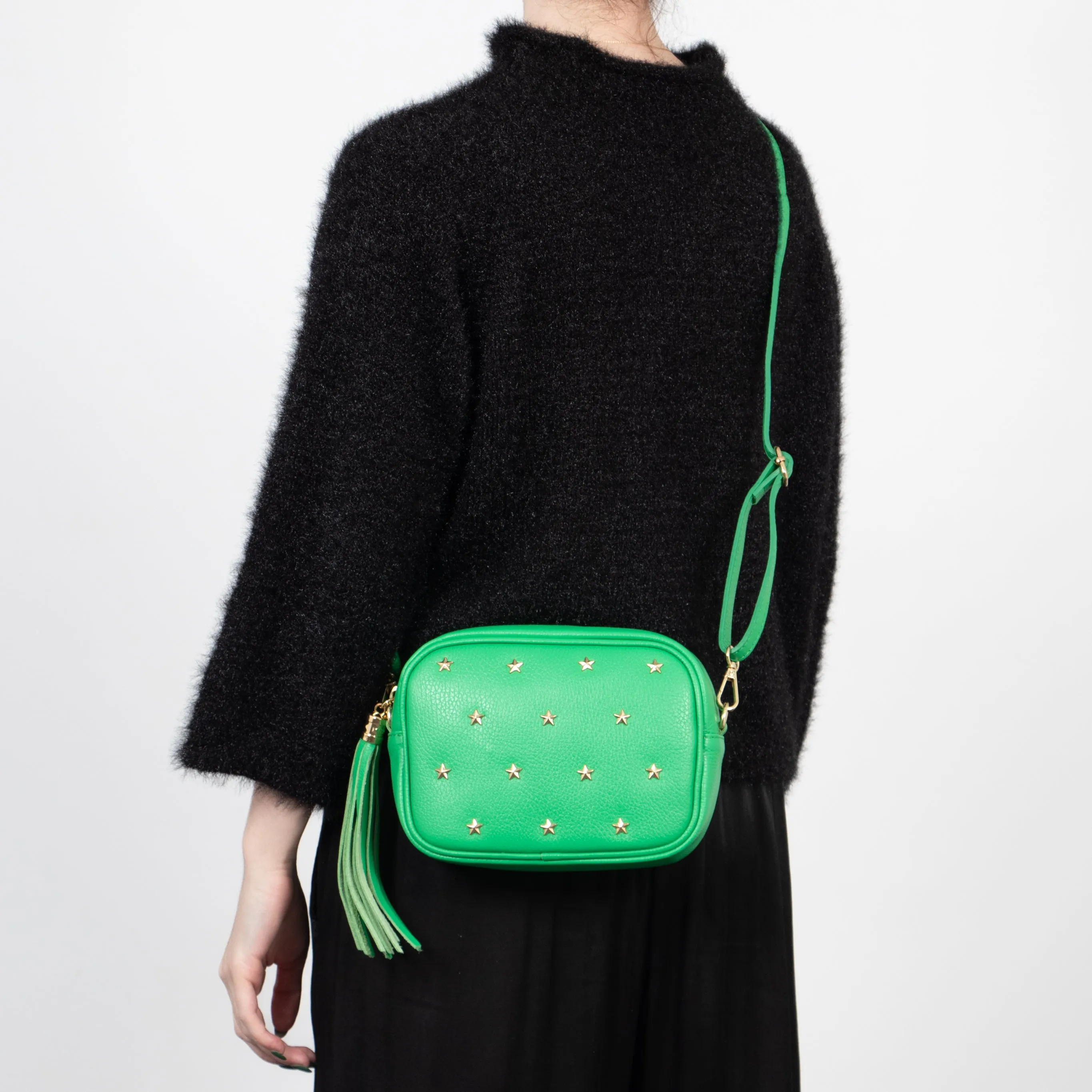 Eloise Star Studded Crossbody Bag - Green, Pebbled