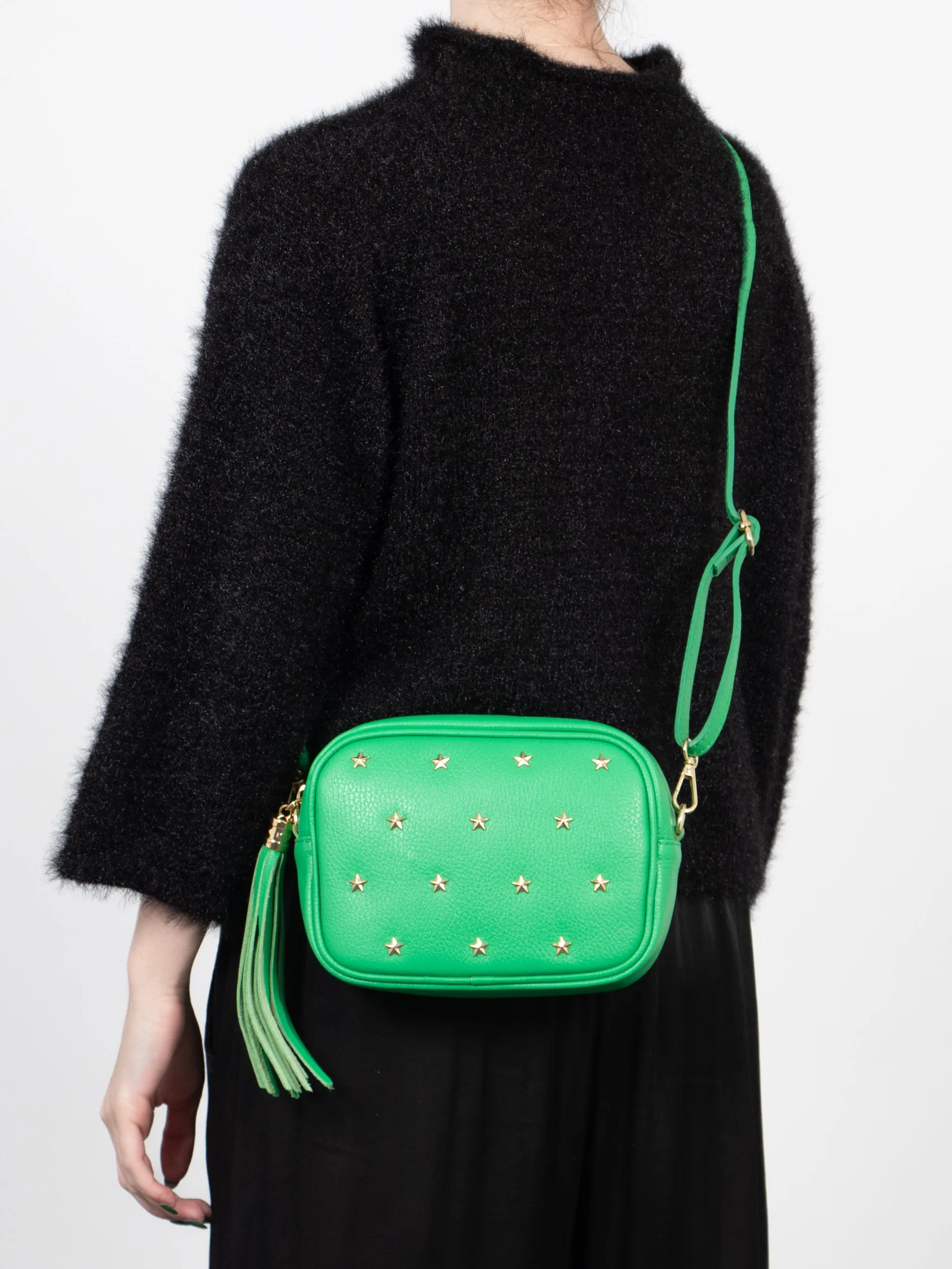 Eloise Star Studded Crossbody Bag - Green, Pebbled