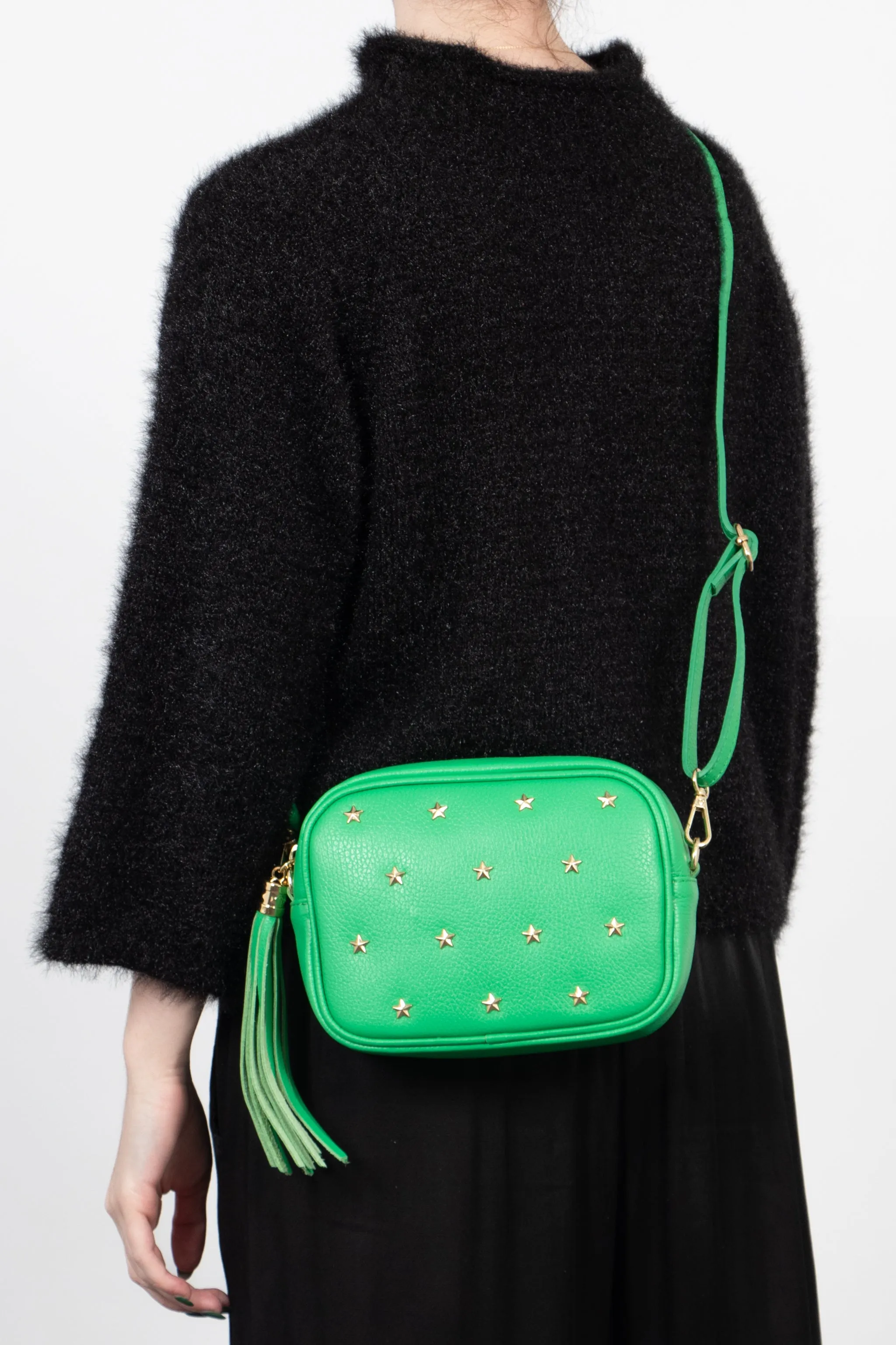 Eloise Star Studded Crossbody Bag - Green, Pebbled