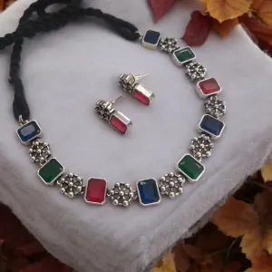 Ethnic Treasure: Green Red And Blue Stone Necklace