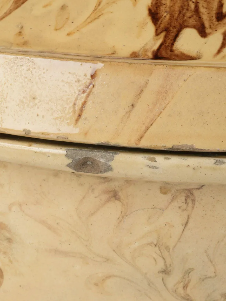 Extra-Large 19th-Century French Lidded Casserole - Yellow & Brown Marbled Glaze