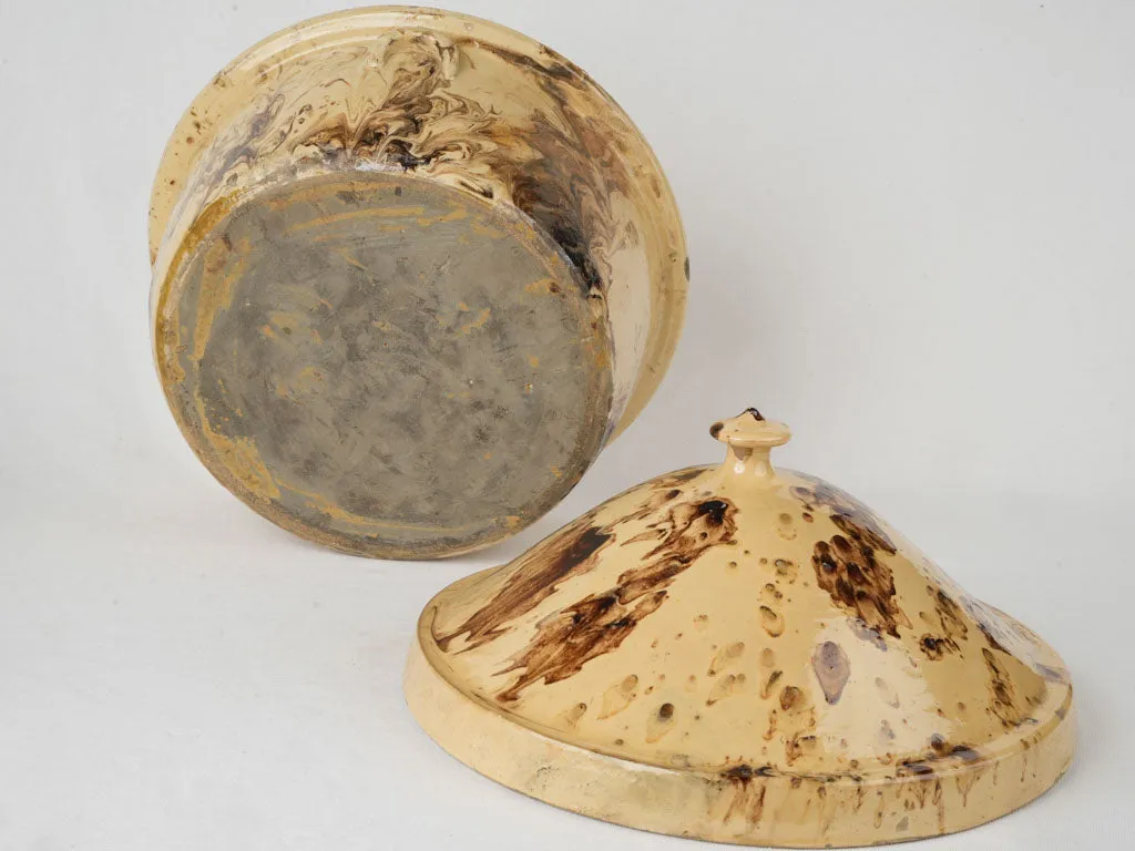 Extra-Large 19th-Century French Lidded Casserole - Yellow & Brown Marbled Glaze