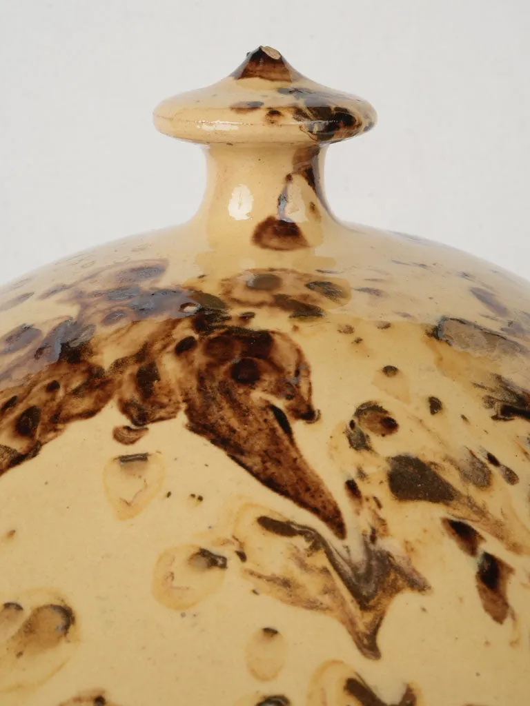 Extra-Large 19th-Century French Lidded Casserole - Yellow & Brown Marbled Glaze