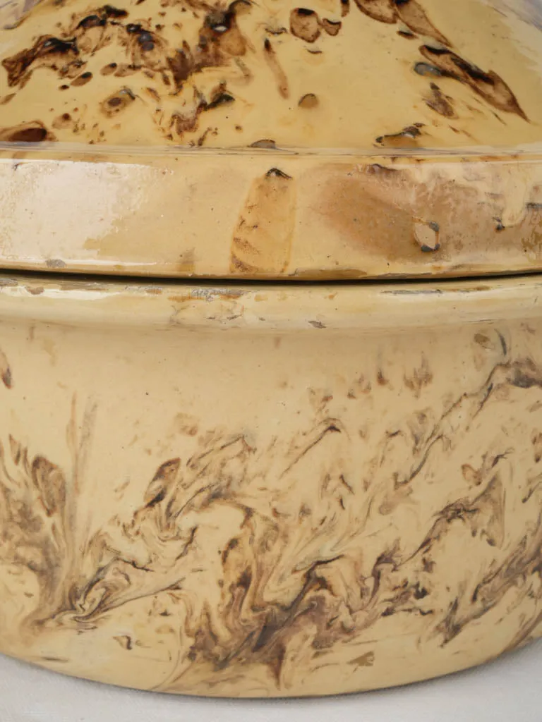 Extra-Large 19th-Century French Lidded Casserole - Yellow & Brown Marbled Glaze