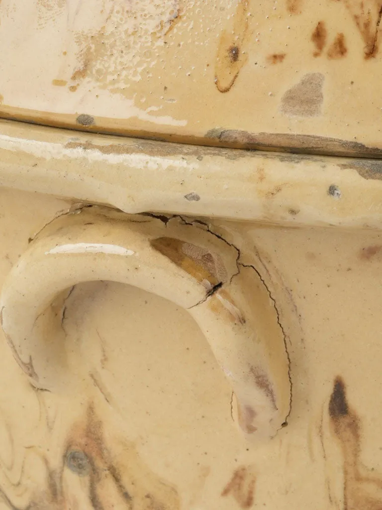 Extra-Large 19th-Century French Lidded Casserole - Yellow & Brown Marbled Glaze