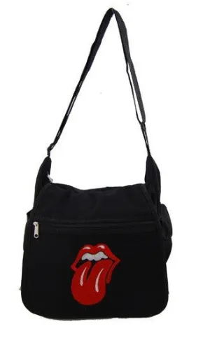 EyeCatchBags - Rock Lips Canvas Shoulder Bag Black