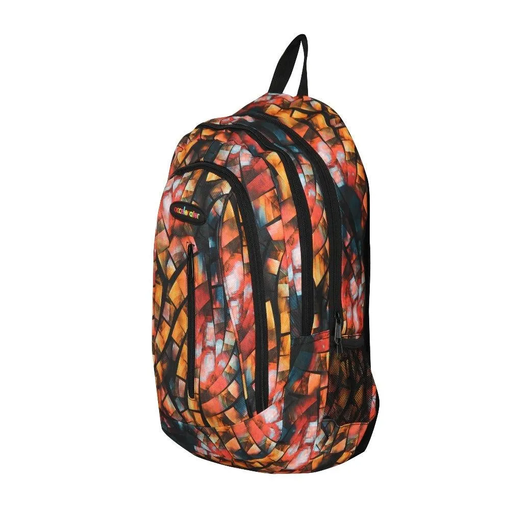 FabSeasons Orange with Multicolor Polyester Graphic Printed Backpack