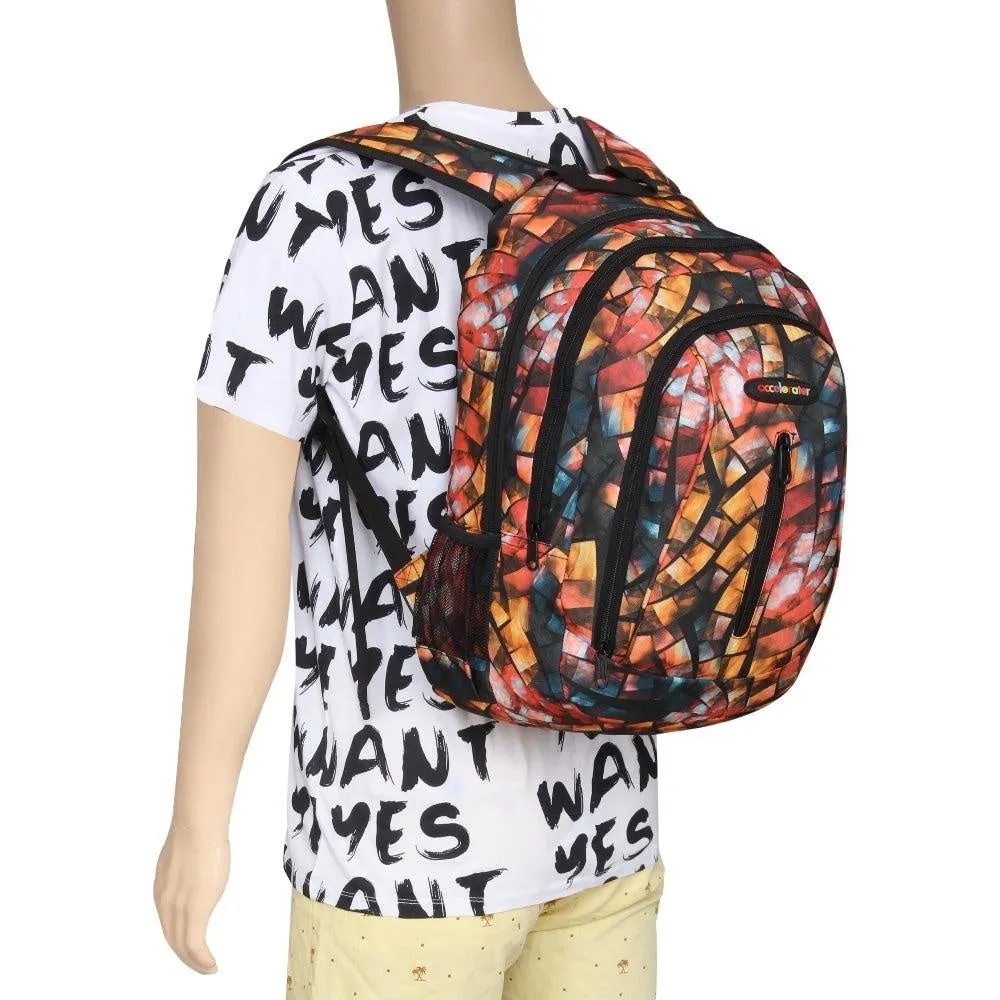 FabSeasons Orange with Multicolor Polyester Graphic Printed Backpack