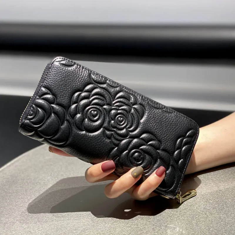 First Layer Cowhide Clutch Wallet Women's New HOT Trade  Clutch HOTan and NEWn Leather Women's Bag Embossed Wrist Bag