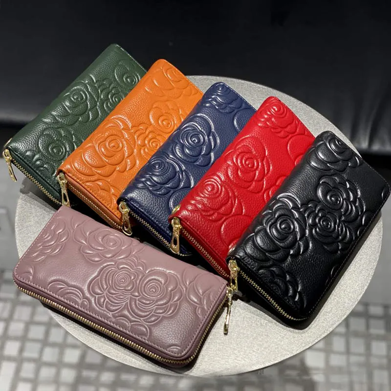 First Layer Cowhide Clutch Wallet Women's New HOT Trade  Clutch HOTan and NEWn Leather Women's Bag Embossed Wrist Bag