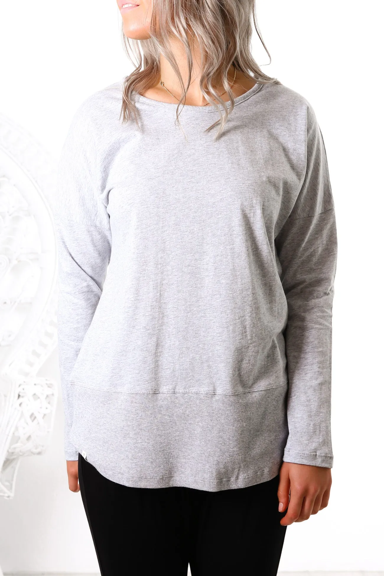 Fundamental Long Sleeve Rib Tee Grey Marle