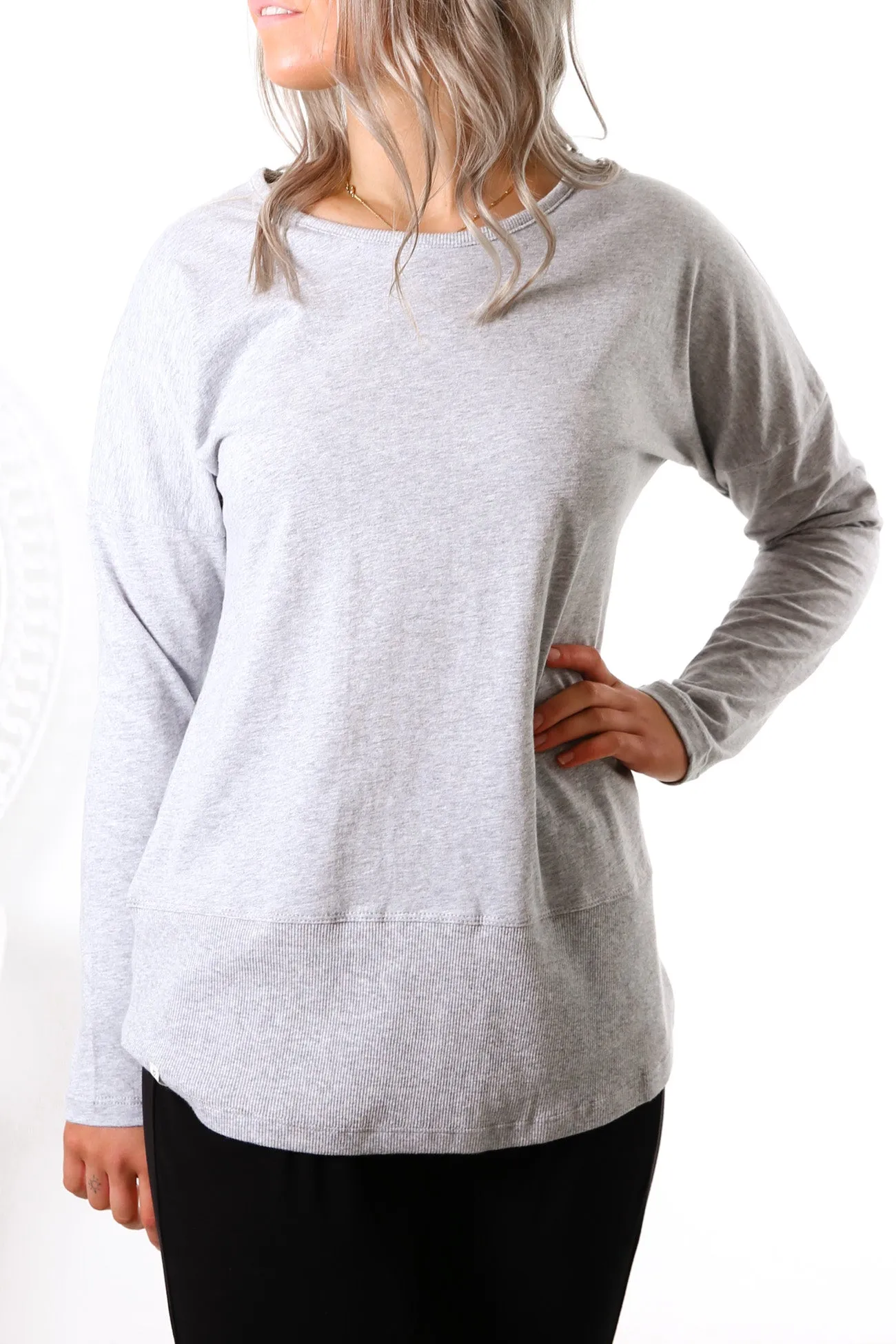 Fundamental Long Sleeve Rib Tee Grey Marle