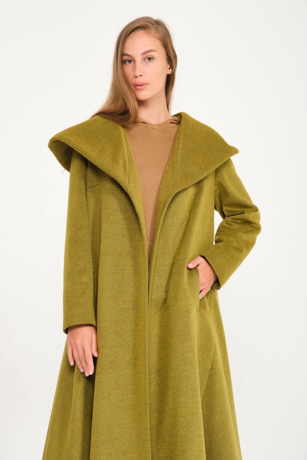 Green Hooded Wool Rex Fur Abaya