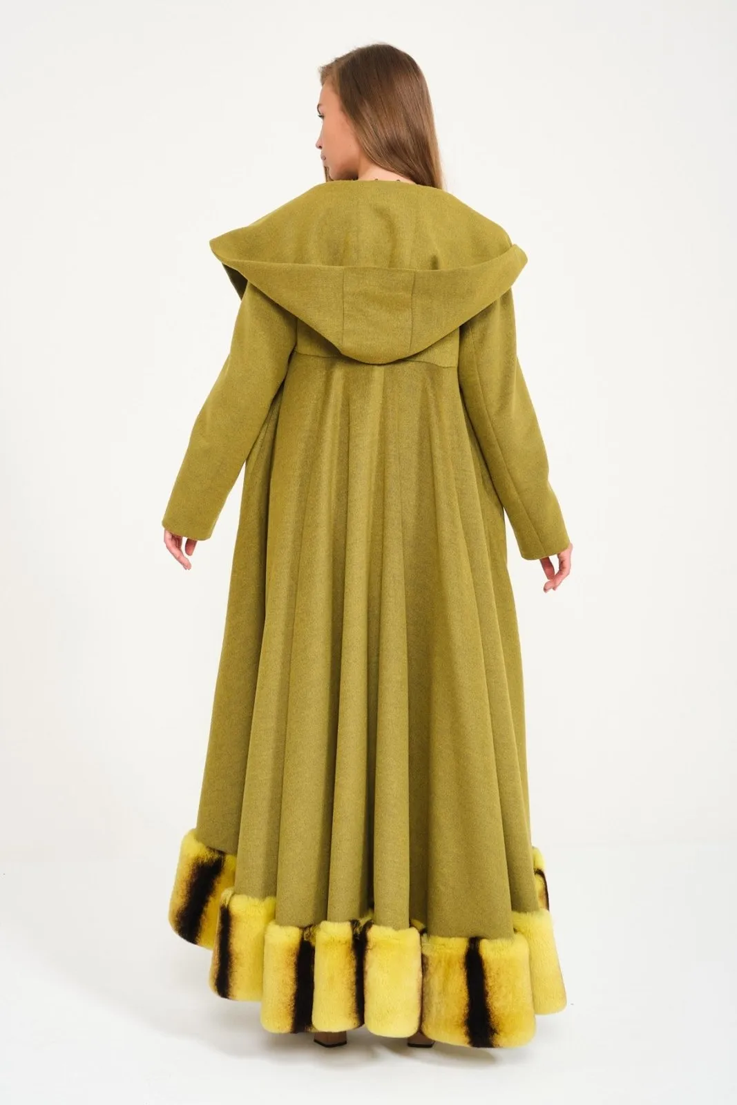 Green Hooded Wool Rex Fur Abaya