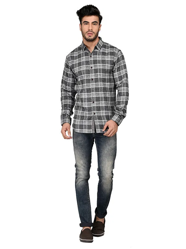 Greenfibre Grey Checked Slim Fit Casual Shirt