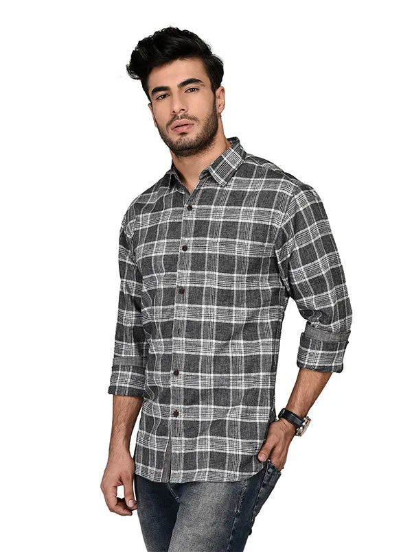 Greenfibre Grey Checked Slim Fit Casual Shirt