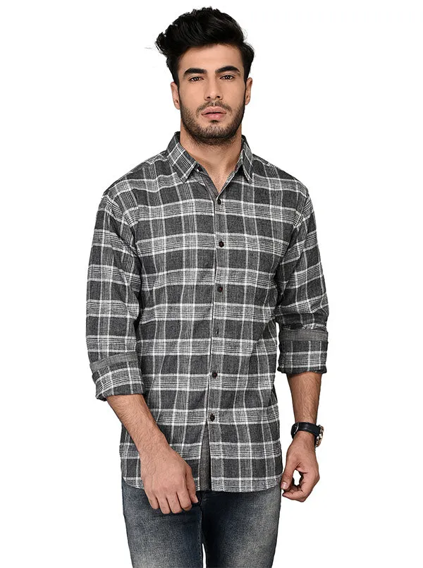 Greenfibre Grey Checked Slim Fit Casual Shirt