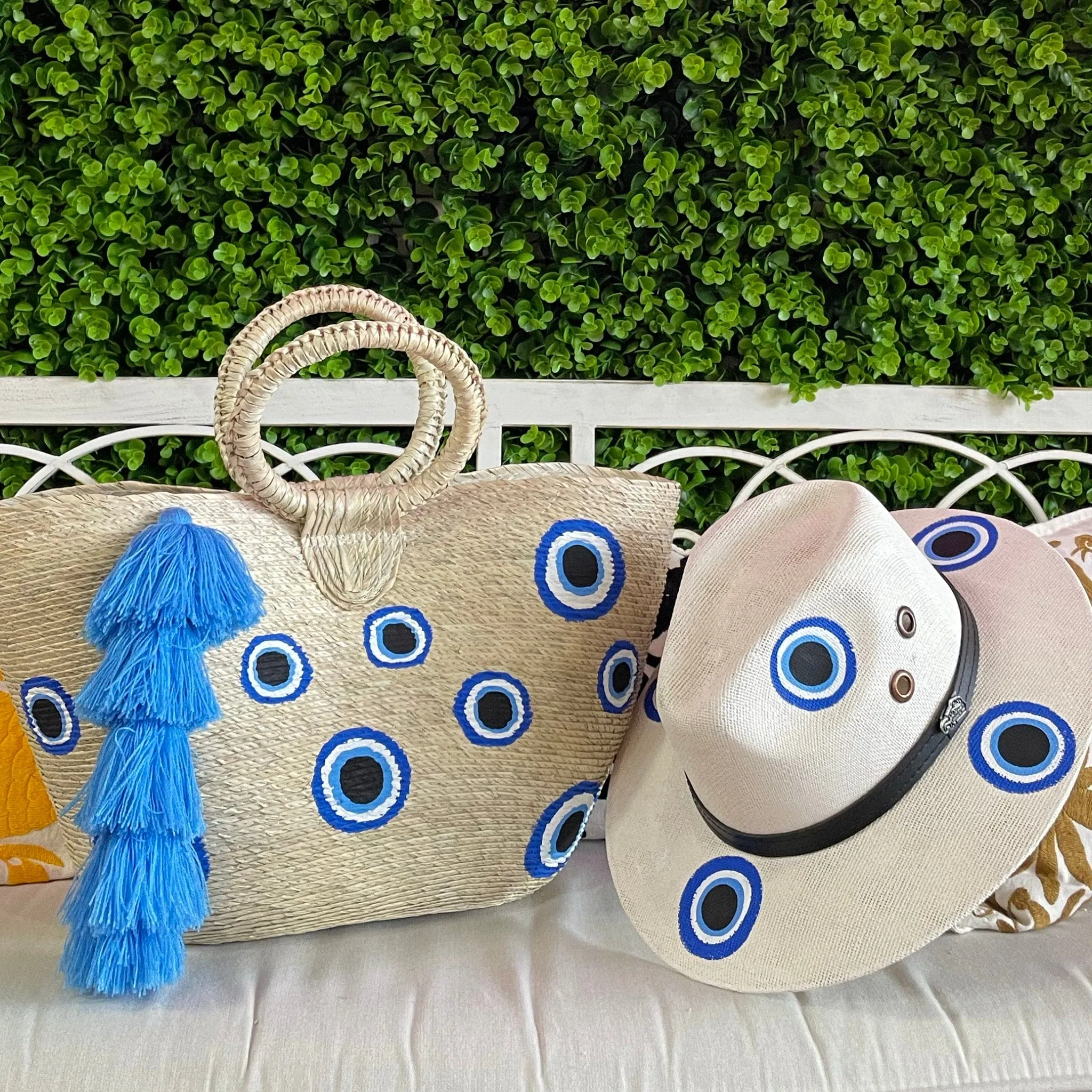 Hand Painted Eye Palm Tote and Hat Set