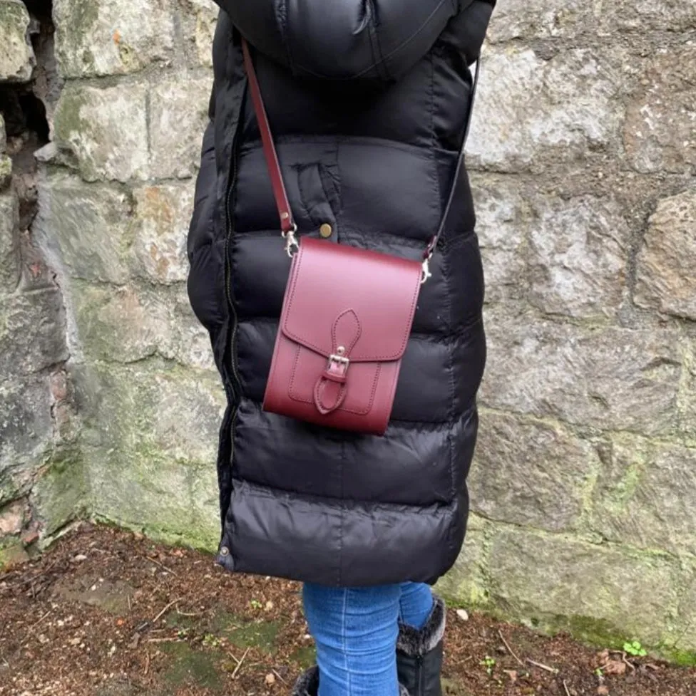 Handmade Leather Festival Phone Bag - Marsala Red