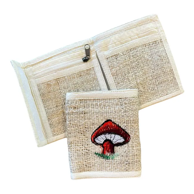 Hemp Wallet - Eco-Friendly Bi-Fold Design with Mushroom Embroidery