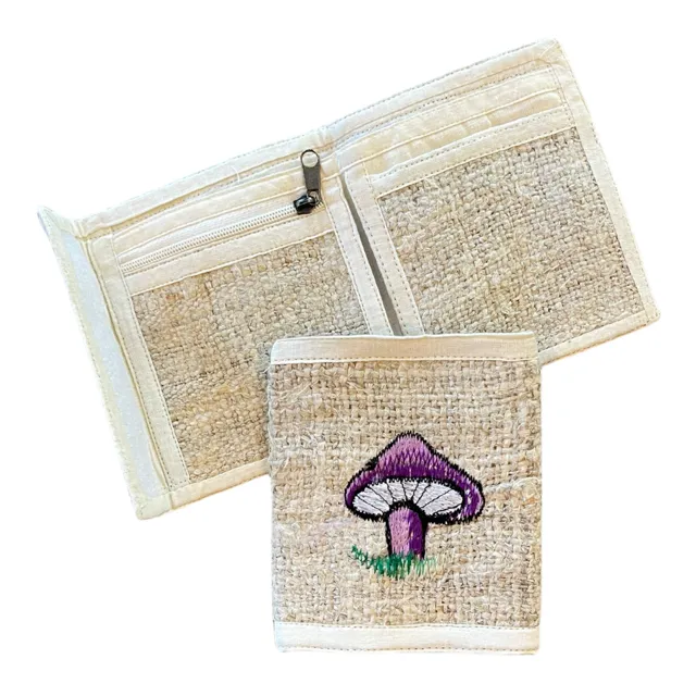 Hemp Wallet - Eco-Friendly Bi-Fold Design with Mushroom Embroidery