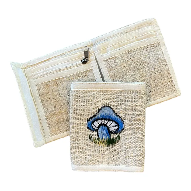 Hemp Wallet - Eco-Friendly Bi-Fold Design with Mushroom Embroidery