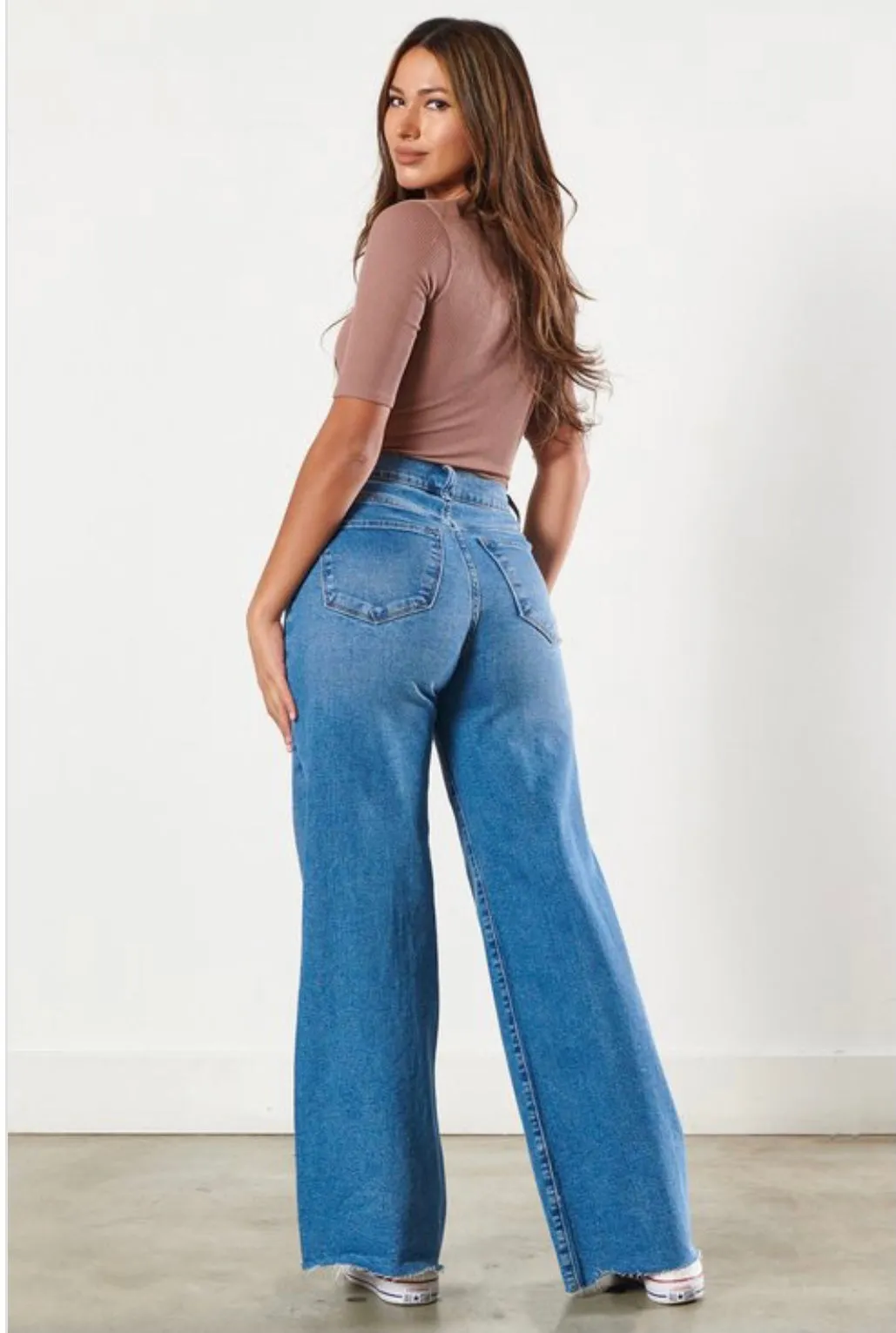 High waisted wide leg jean