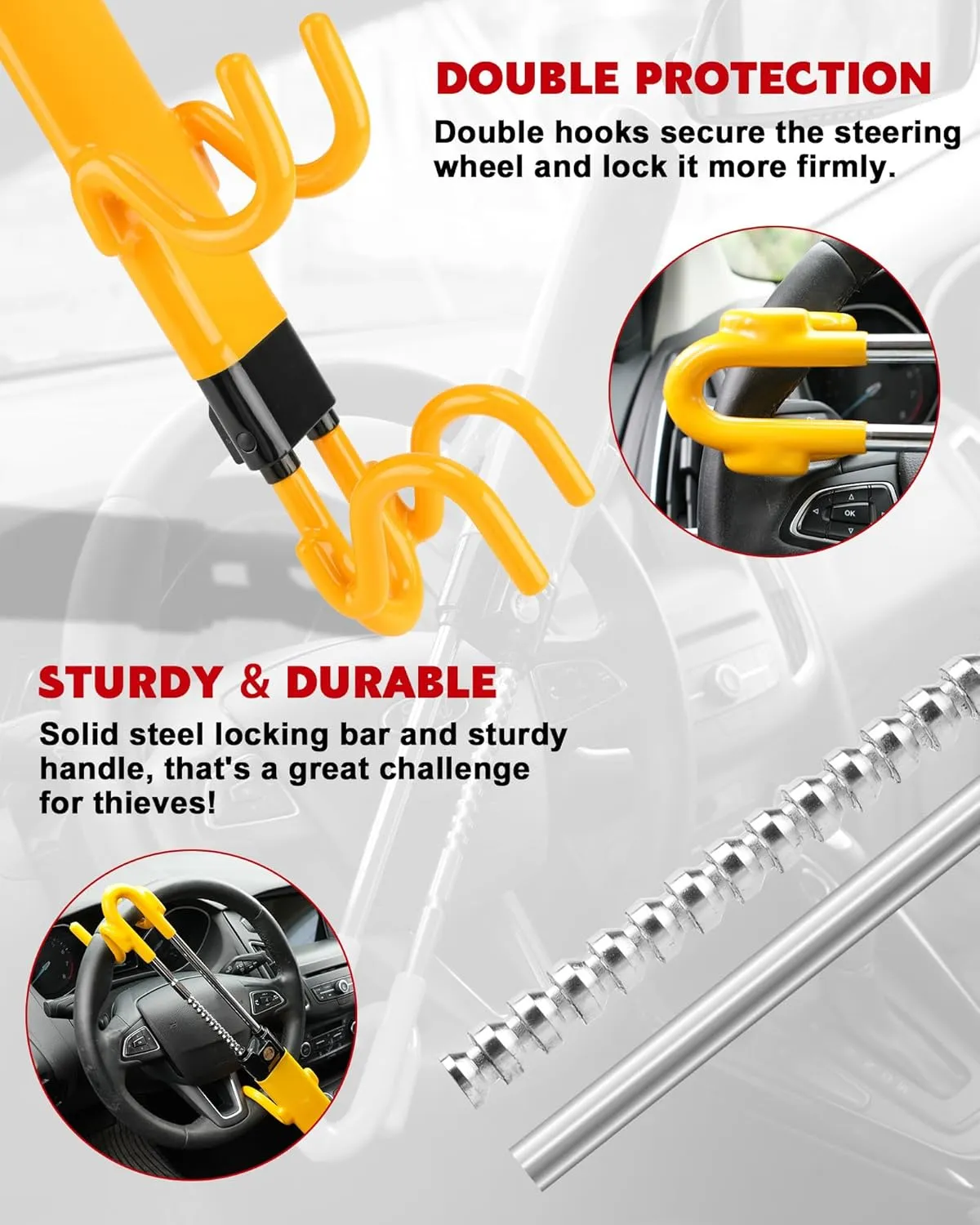 HOM Anti-theft Steering Wheel Lock – Secure Your Vehicle with Heavy Duty Protection