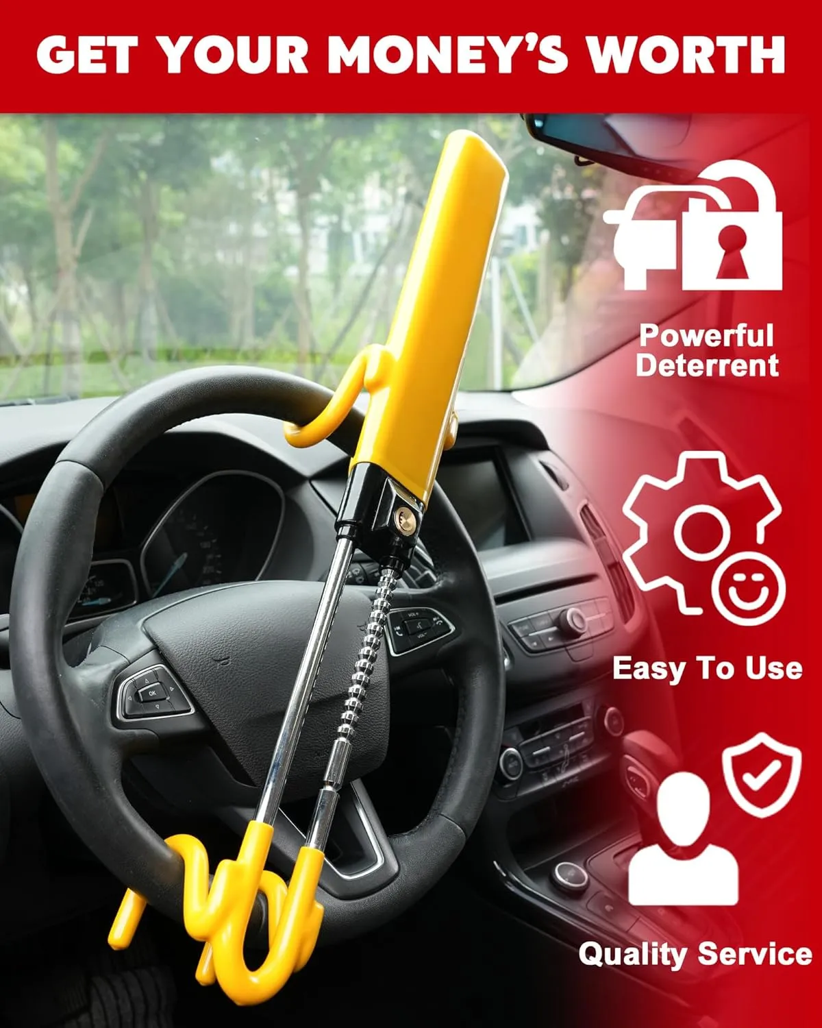 HOM Anti-theft Steering Wheel Lock – Secure Your Vehicle with Heavy Duty Protection