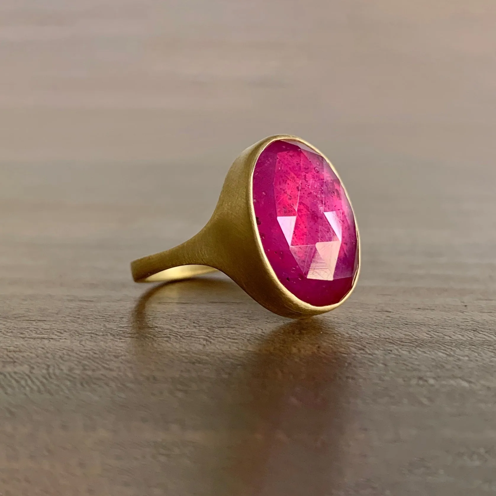 Hot Pink Oval Rose Cut Sapphire Cast Ring