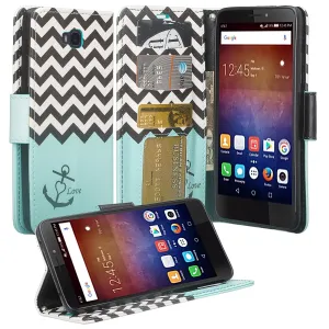 Huawei Ascend XT Case, Wrist Strap Magnetic Fold[Kickstand] Pu Leather Wallet Case with ID & Card Slots for Ascend XT - Teal Anchor