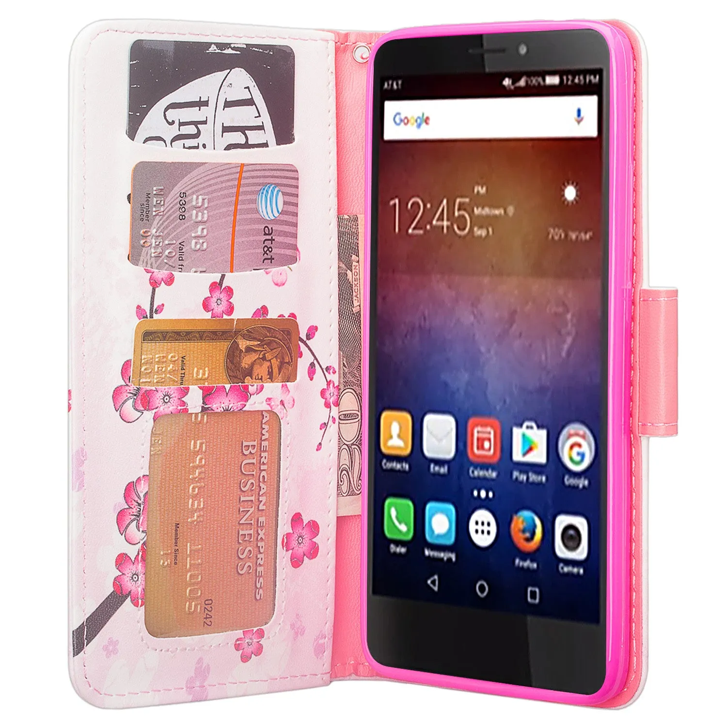 Huawei Ascend XT Wallet Case, Wrist Strap Pu Leather Magnetic Flip Fold[Kickstand] with ID & Card Slots for Huawei Ascend XT - Cherry Blossom