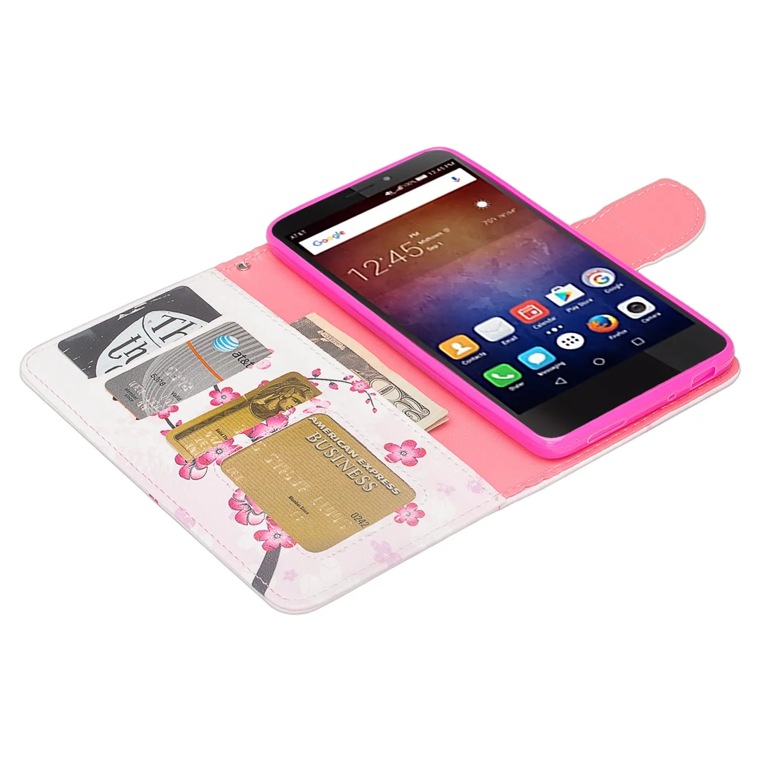 Huawei Ascend XT Wallet Case, Wrist Strap Pu Leather Magnetic Flip Fold[Kickstand] with ID & Card Slots for Huawei Ascend XT - Cherry Blossom