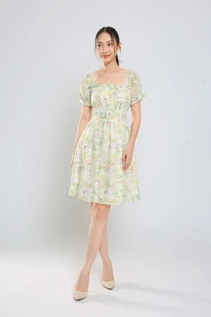 Jeon Midi Dress in Green Floral Eyelet