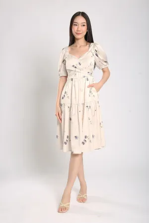 Katrine Floral Printed Dress in Apricot