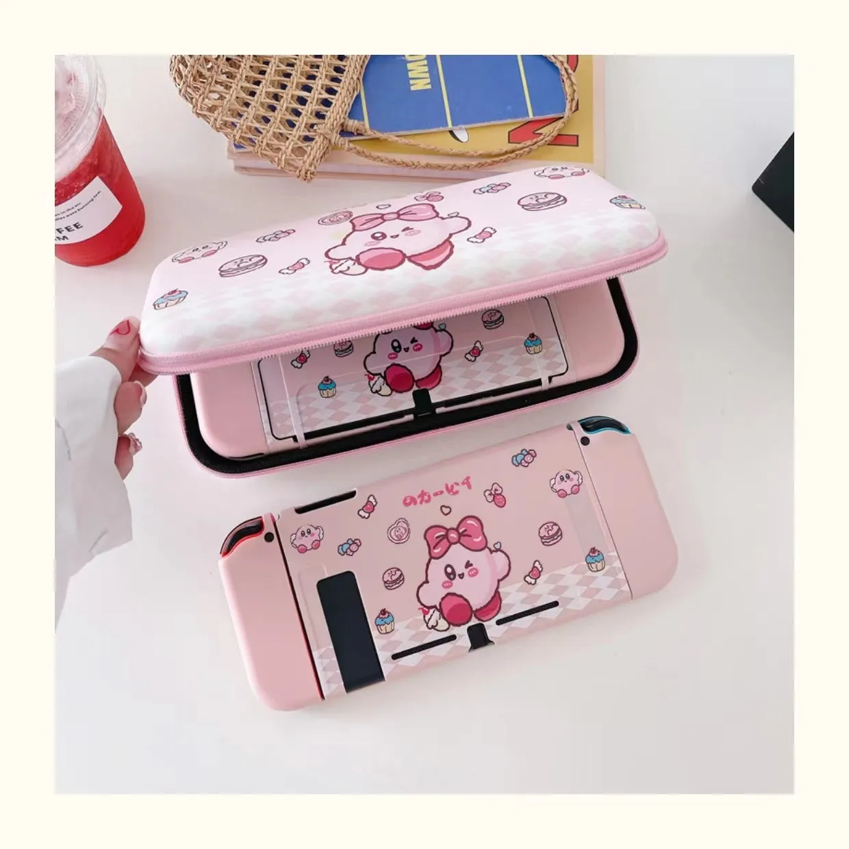 Kirby Inspired Pink Switch OLED Case Cover and Carrying Bag