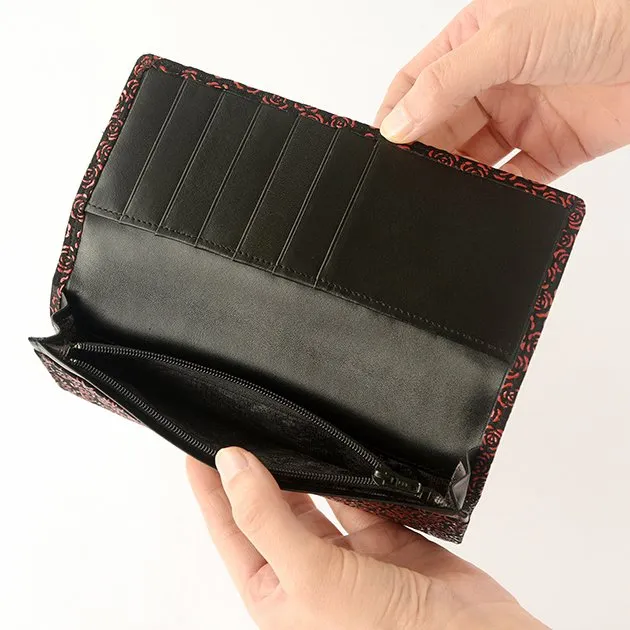 Koshu Inden Japanese Deerskin Leather with Urushi (Japanese Lacquer) Long Wallet - Rose / Gray-Black - ,  Made in Japan,  Japanese Leather Wallet