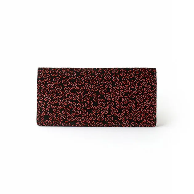 Koshu Inden Japanese Deerskin Leather with Urushi (Japanese Lacquer) Long Wallet - Rose / Gray-Black - ,  Made in Japan,  Japanese Leather Wallet