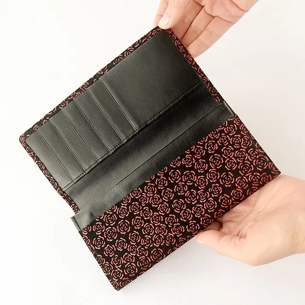 Koshu Inden Japanese Deerskin Leather with Urushi (Japanese Lacquer) Long Wallet - Rose / Gray-Black - ,  Made in Japan,  Japanese Leather Wallet