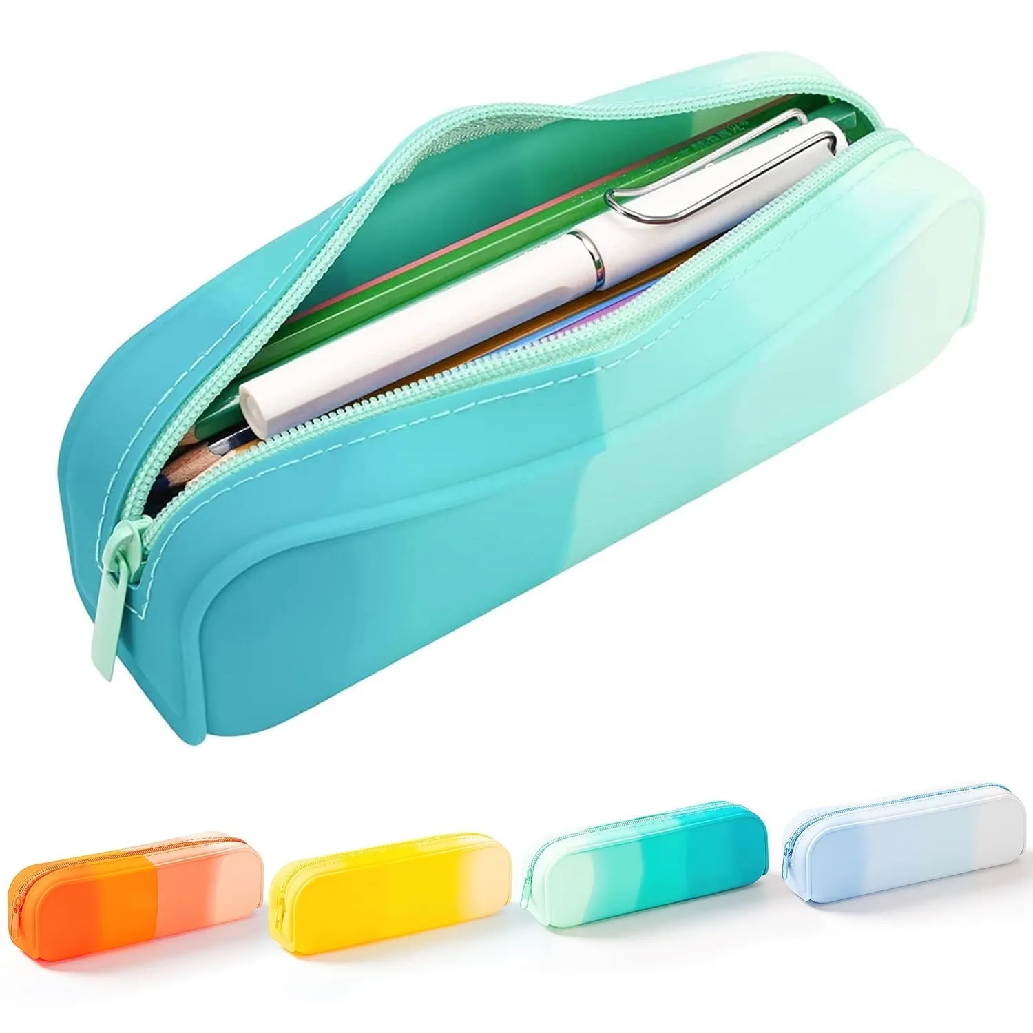 Lakecy 4Pcs Pencil Case  Pencil Pouches Silicone Waterproof Pen Bag for School Office Supplies