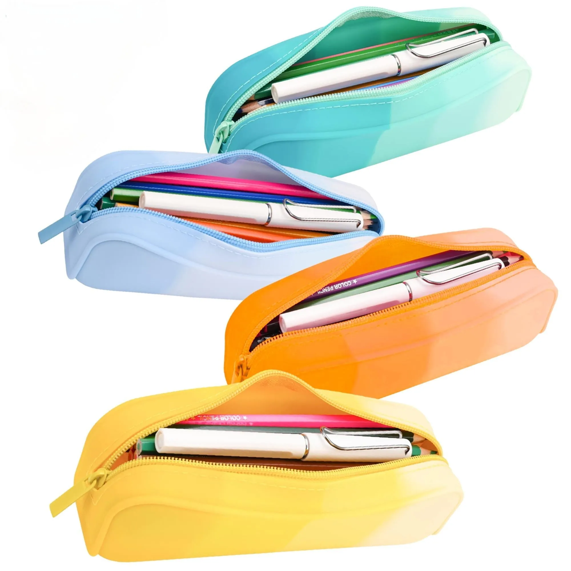 Lakecy 4Pcs Pencil Case  Pencil Pouches Silicone Waterproof Pen Bag for School Office Supplies