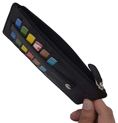 Leather All in One Card Case Holder Slim Wallet With a Card Protection Strap by Marshal