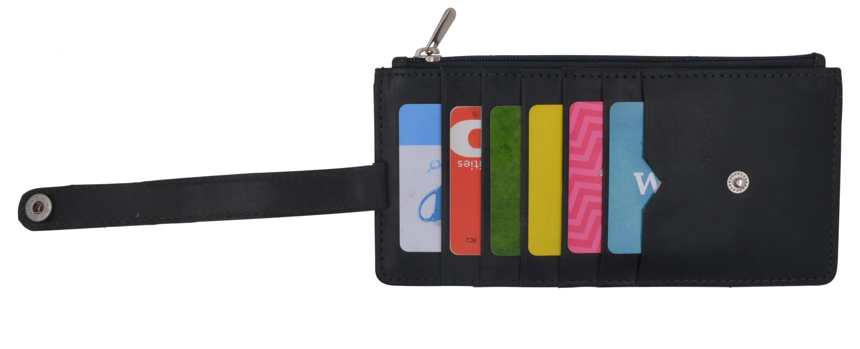 Leather All in One Card Case Holder Slim Wallet With a Card Protection Strap by Marshal